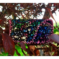 Colorful Printed Black Camoscio Leather Sunglasses Handsewn Case