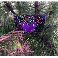 Colorful Printed Black Camoscio Leather with a purple camoscio leather butterfly Sunglasses Handsewn Case