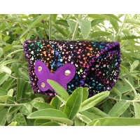 Colorful Printed Black Camoscio Leather with a purple camoscio leather butterfly Sunglasses Handsewn Case