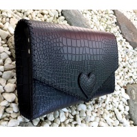 Croco Print Black Leather Handmade Bag