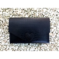 Croco Print Black Leather Handmade Bag