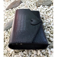 Croco Print Black Leather Handmade Bag