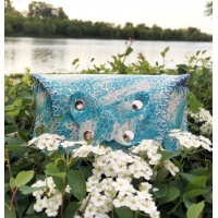 Metallic Aquamarine Printed Leather Sunglasses Handsewn Case