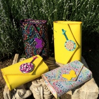 Handmade Yellow Leather Bag with a Purple Handmade Leather Lollypop Carmenittta