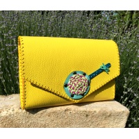 Handmade Yellow Leather Bag with a Turquoise Handmade Leather Lollypop Carmenittta