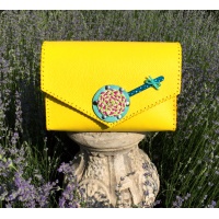 Handmade Yellow Leather Bag with a Turquoise Handmade Leather Lollypop Carmenittta