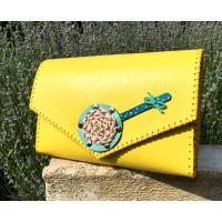 Handmade Yellow Leather Bag with a Turquoise Handmade Leather Lollypop Carmenittta