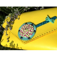 Handmade Yellow Leather Bag with a Turquoise Handmade Leather Lollypop Carmenittta