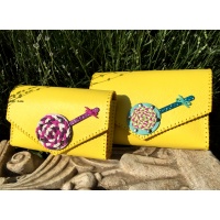 Handmade Yellow Leather Bag with a Turquoise Handmade Leather Lollypop Carmenittta