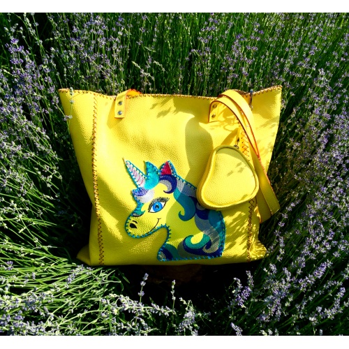 Unicorn Yellow Leather Shopper Bag