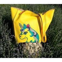 Unicorn Yellow Leather Shopper Bag