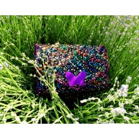 Black Suede Leather with Confetti Print and a Purple Camoscio Leather Butterfly Handmade Bag