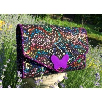 Black Suede Leather with Confetti Print and a Purple Camoscio Leather Butterfly Handmade Bag