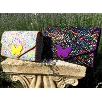 Black Suede Leather with Confetti Print and a Purple Camoscio Leather Butterfly Handmade Bag