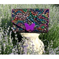 Black Suede Leather with Confetti Print and a Purple Camoscio Leather Butterfly Handmade Bag