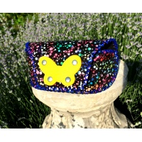 Colorful Printed Black Camoscio Leather with a Yellow Butterfly Sunglasses Handsewn Case