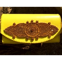 Yellow Leather with Shiny Crystals Luxury Handsewn Bag