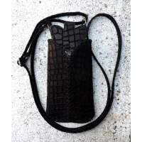 Black Croco Print Suede Leather Handsewn Phonecase