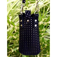 Black Suede Leather with Metallic Dots Handsewn Phonecase