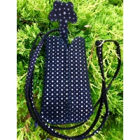 Black Suede Leather with Metallic Dots Handsewn Phonecase