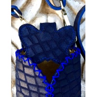Navy Blue Croco Print Suede Leather Handsewn Phonecase