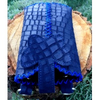 Navy Blue Croco Print Suede Leather Handsewn Phonecase