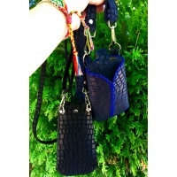 Navy Blue Croco Print Suede Leather Handsewn Phonecase