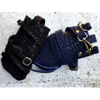 Navy Blue Croco Print Suede Leather Handsewn Phonecase