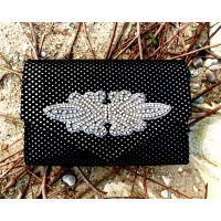 Black Leather with Shiny Crystals Luxury Handsewn Bag