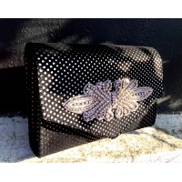 Black Leather with Shiny Crystals Luxury Handsewn Bag