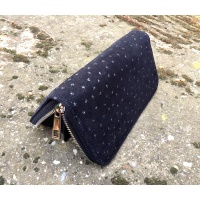 Silver Stars Printed Black Suede Leather Wallet