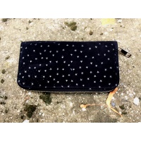 Silver Stars Printed Black Suede Leather Wallet
