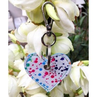 Colorful Painted White Suede Leather Heart Keychain