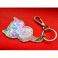 Metallic Snakeprint Leather Cat Keychain