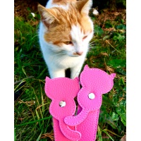 Pink Leather Cat Handmade Bookmark