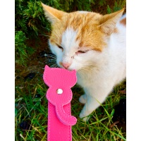 Pink Leather Cat Handmade Bookmark