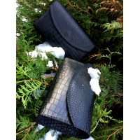 Half Moon Cut Black Croco Print Leather Handsewn Bag