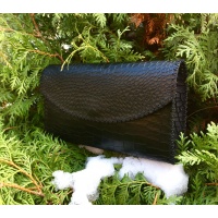 Half Moon Cut Black Croco Print Leather Handsewn Bag