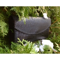 Half Moon Cut Black Croco Print Leather Handsewn Bag