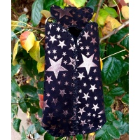 Silver Metallic Stars printed on Suede Black Leather Handsewn Phonecase