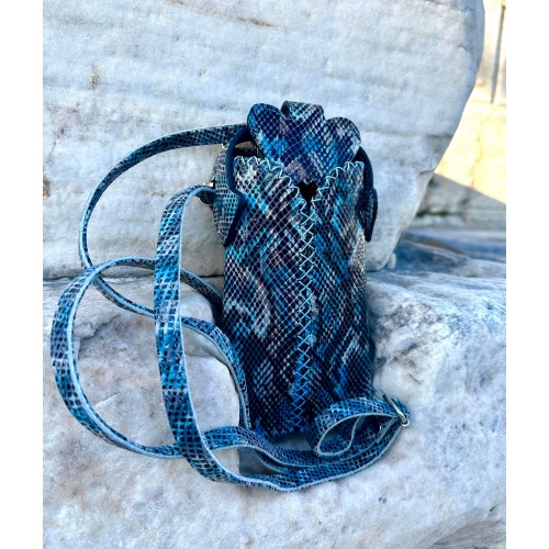 Black Blue Gray Brown Snakeprint Leather Handsewn Phonecase