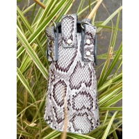 Gray White and Black Snakeprinted Leather Handsewn Phonecase