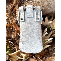 Silver Grey Triangles Print on White Suede Leather Handsewn Phonecase