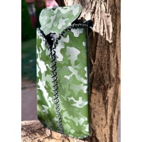 Viva Komando Camouflage Print on Green Suede Leather Handsewn Phonecase