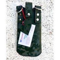 Viva Komando Camouflage Print on Green Suede Leather Handsewn Phonecase