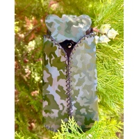Viva Komando Camouflage Print on Green Suede Leather Handsewn Phonecase