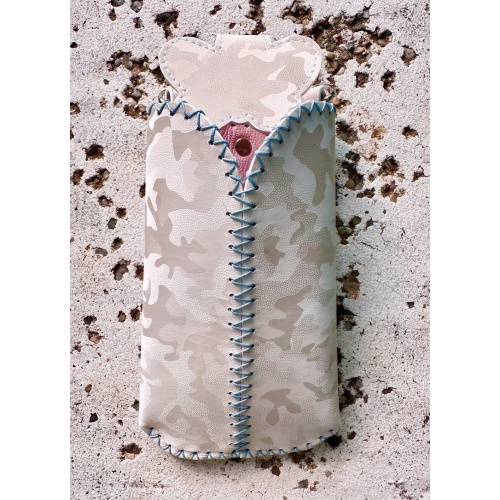 Viva Komando Camouflage Print on White Suede Leather Handsewn Phonecase