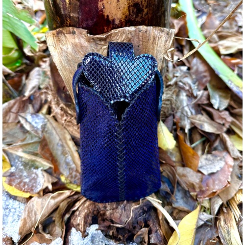 Navy Blue Snakeprinted Leather Handsewn Phonecase