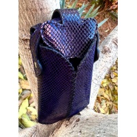 Navy Blue Snakeprinted Leather Handsewn Phonecase