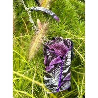 Purple Gray Black and White Snakeprinted Leather Handsewn Phonecase